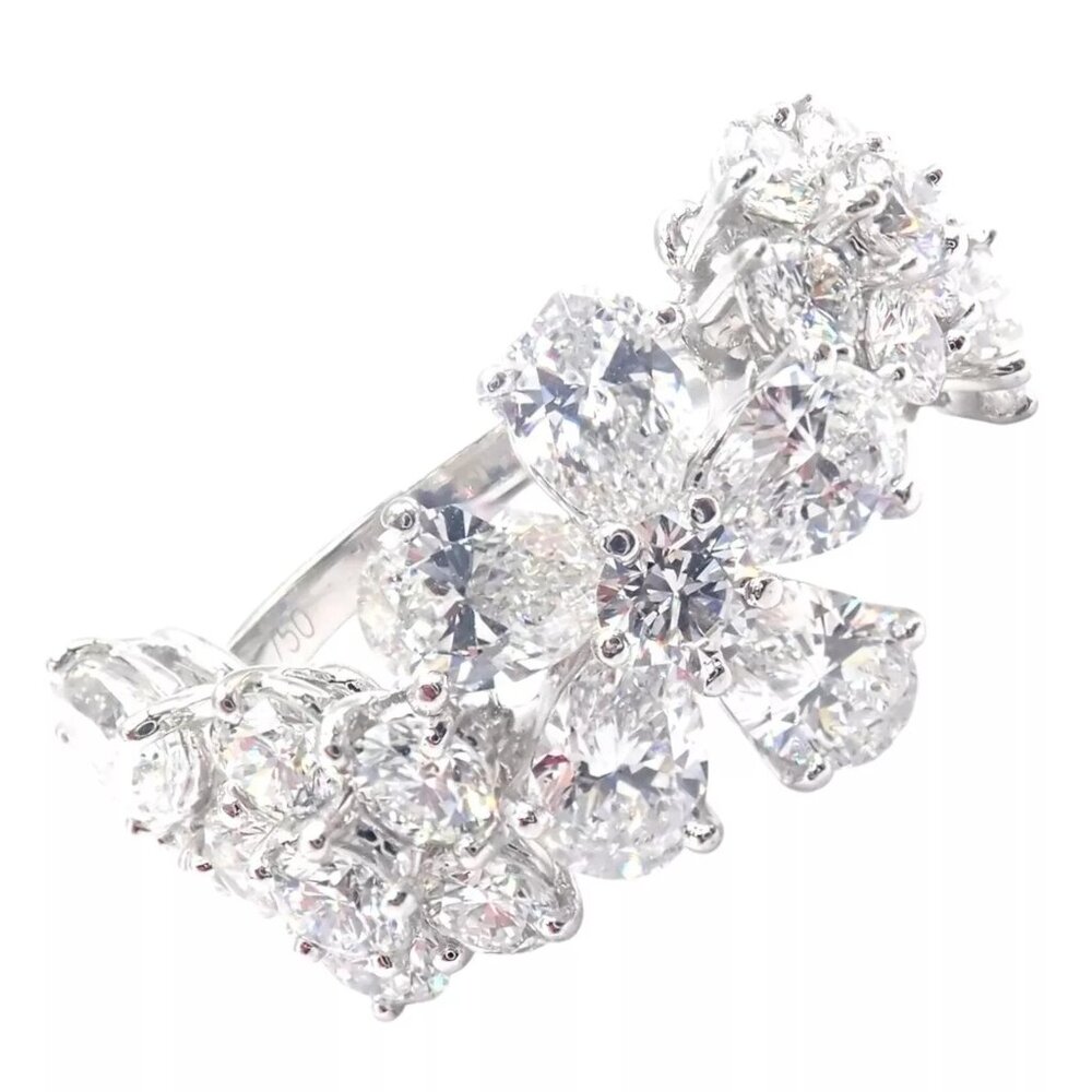 Authentic! Van Cleef & Arpels Folie des Pres 18k White Gold Diamond Flower Ring